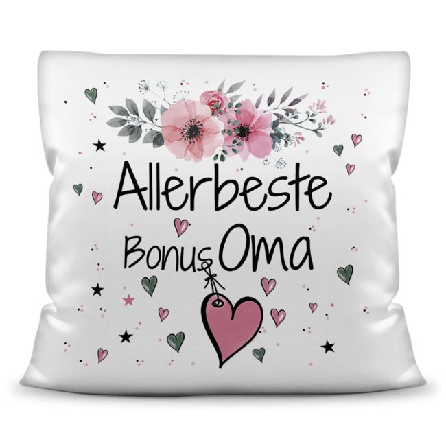 Kissen inkl. Kissenf&uuml;llung mit Spruch - Allerbeste Bonus Oma - Kissen Polyester - Wei&szlig;