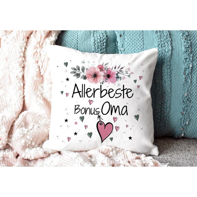 Kissen inkl. Kissenf&uuml;llung mit Spruch - Allerbeste Bonus Oma - Kissen Polyester - Wei&szlig;