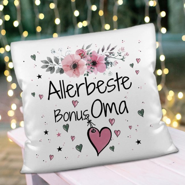 Kissen inkl. Kissenf&uuml;llung mit Spruch - Allerbeste Bonus Oma - Kissen Polyester - Wei&szlig;