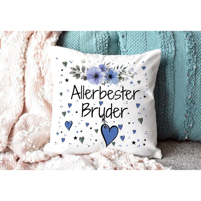 Kissen inkl. Kissenf&uuml;llung mit Spruch - Allerbester Bruder - Kissen Polyester - Wei&szlig;