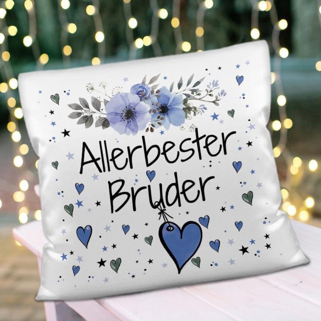 Kissen inkl. Kissenf&uuml;llung mit Spruch - Allerbester Bruder - Kissen Polyester - Wei&szlig;