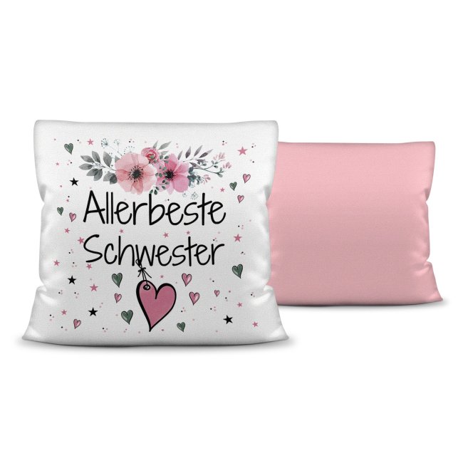 Kissen inkl. Kissenf&uuml;llung mit Spruch - Allerbeste Schwester - Farbkissen R&uuml;ckseite Rosa