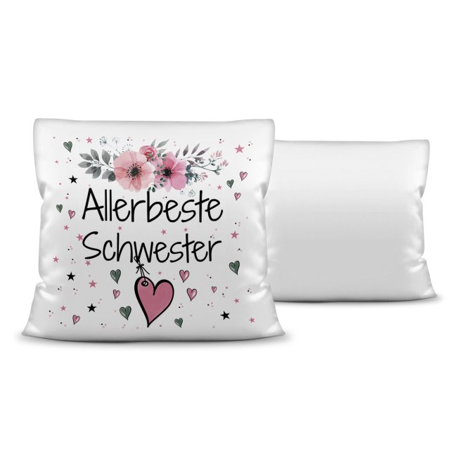 Kissen inkl. Kissenf&uuml;llung mit Spruch - Allerbeste Schwester - Kissen Polyester - Wei&szlig;