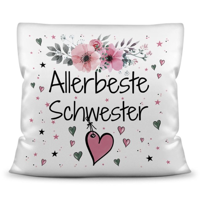 Kissen inkl. Kissenf&uuml;llung mit Spruch - Allerbeste Schwester - Kissen Polyester - Wei&szlig;