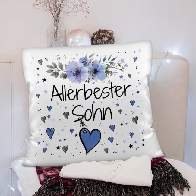 Kissen inkl. Kissenf&uuml;llung mit Spruch - Allerbester Sohn - Kissen Polyester - Wei&szlig;