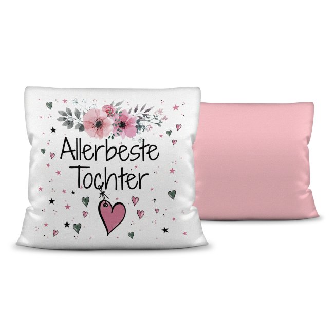 Kissen inkl. Kissenf&uuml;llung mit Spruch - Allerbeste Tochter - Farbkissen R&uuml;ckseite Rosa