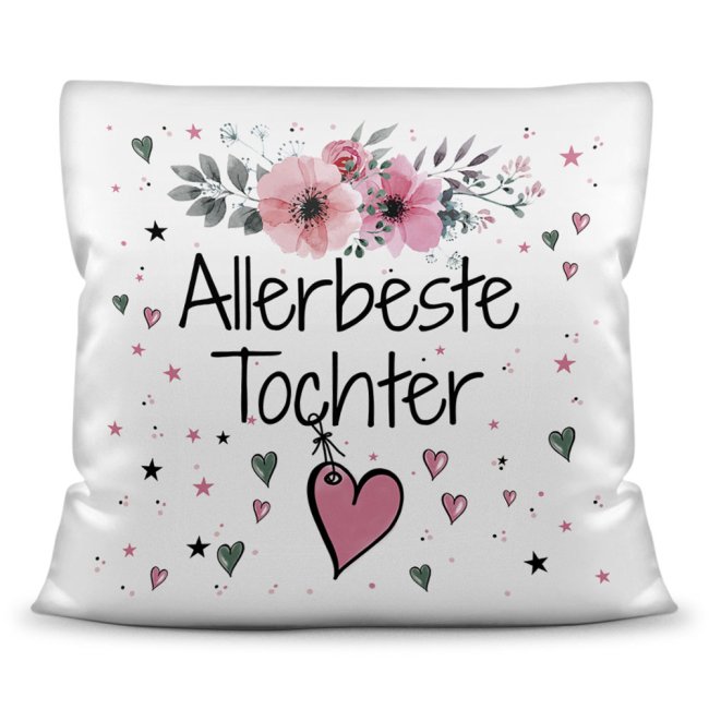 Kissen inkl. Kissenf&uuml;llung mit Spruch - Allerbeste Tochter - Kissen Polyester - Wei&szlig;