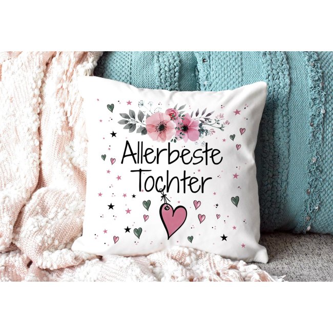 Kissen inkl. Kissenf&uuml;llung mit Spruch - Allerbeste Tochter - Kissen Polyester - Wei&szlig;