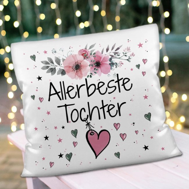 Kissen inkl. Kissenf&uuml;llung mit Spruch - Allerbeste Tochter - Kissen Polyester - Wei&szlig;