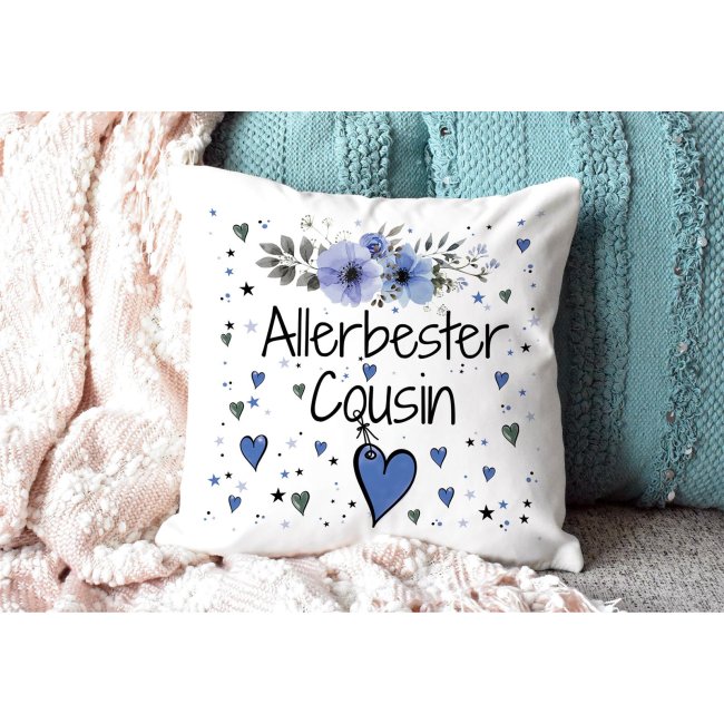 Kissen inkl. Kissenf&uuml;llung mit Spruch - Allerbester Cousin - Kissen Polyester - Wei&szlig;