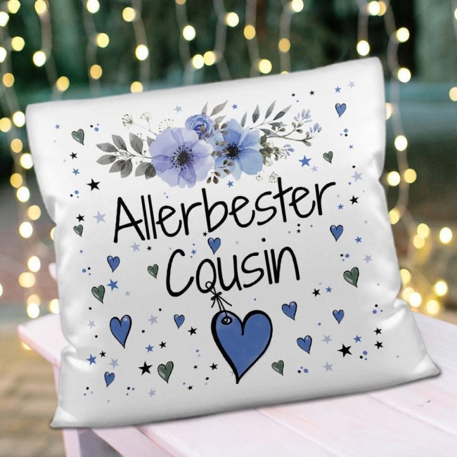 Kissen inkl. Kissenf&uuml;llung mit Spruch - Allerbester Cousin - Kissen Polyester - Wei&szlig;