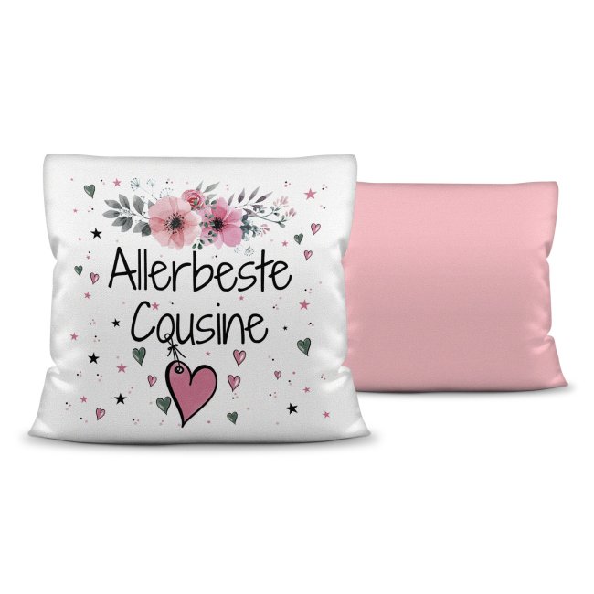 Kissen inkl. Kissenf&uuml;llung mit Spruch - Allerbeste Cousine - Farbkissen R&uuml;ckseite Rosa