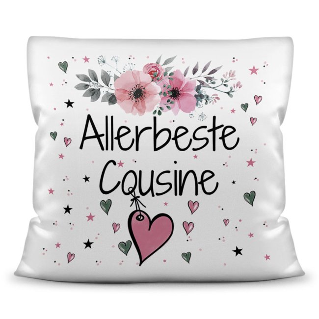 Kissen inkl. Kissenf&uuml;llung mit Spruch - Allerbeste Cousine - Kissen Polyester - Wei&szlig;