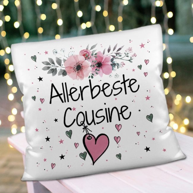 Kissen inkl. Kissenf&uuml;llung mit Spruch - Allerbeste Cousine - Kissen Polyester - Wei&szlig;