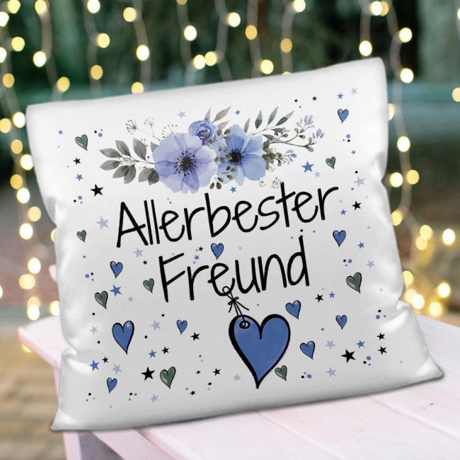 Kissen inkl. Kissenf&uuml;llung mit Spruch - Allerbester Freund - Kissen Polyester - Wei&szlig;