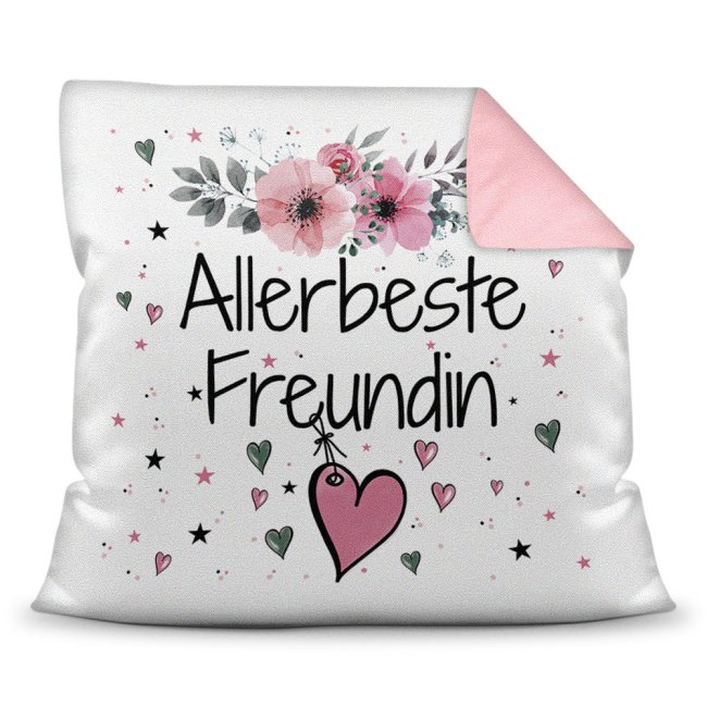 Kissen inkl. Kissenf&uuml;llung mit Spruch - Allerbeste Freundin - Farbkissen R&uuml;ckseite Rosa