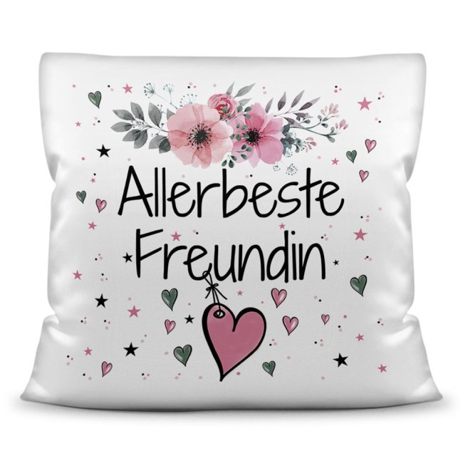 Kissen inkl. Kissenf&uuml;llung mit Spruch - Allerbeste Freundin - Kissen Polyester - Wei&szlig;