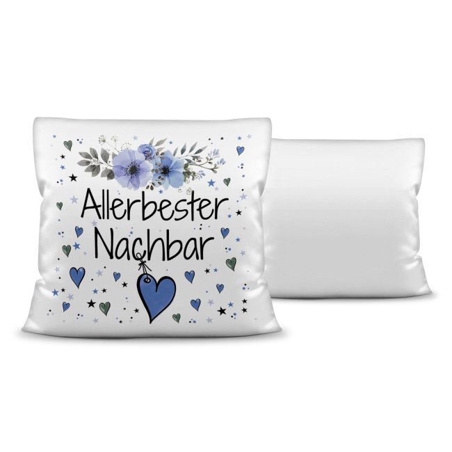 Kissen inkl. Kissenf&uuml;llung mit Spruch - Allerbester Nachbar - Kissen Polyester - Wei&szlig;