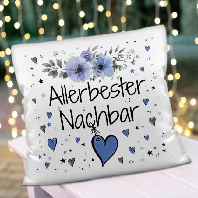 Kissen inkl. Kissenf&uuml;llung mit Spruch - Allerbester Nachbar - Kissen Polyester - Wei&szlig;