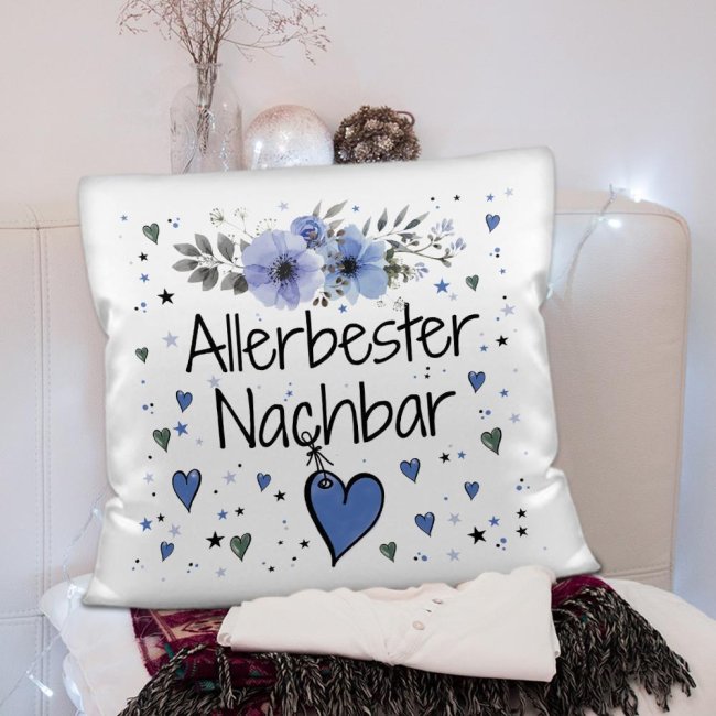 Kissen inkl. Kissenf&uuml;llung mit Spruch - Allerbester Nachbar - Kissen Polyester - Wei&szlig;