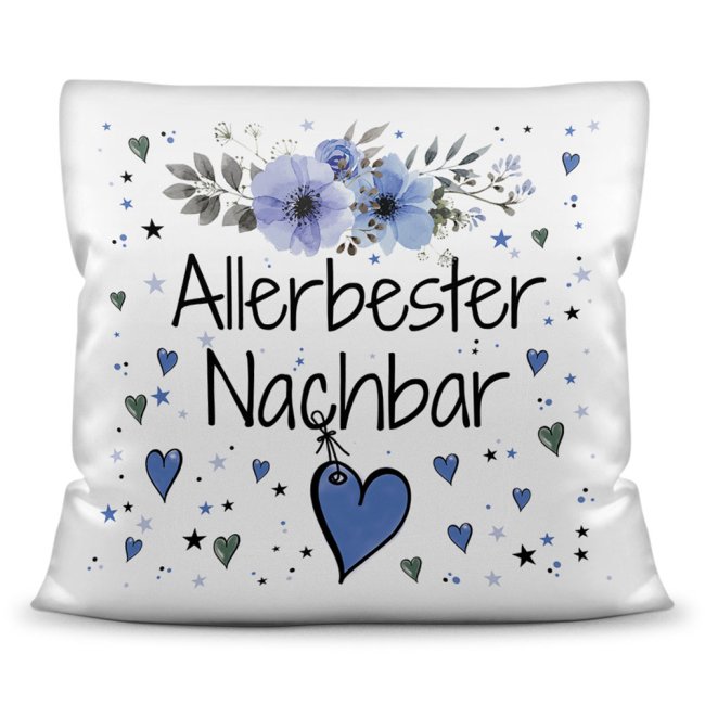 Kissen inkl. Kissenf&uuml;llung mit Spruch - Allerbester Nachbar - Kissen Polyester - Wei&szlig;