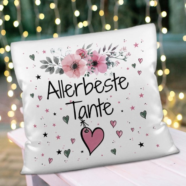 Kissen inkl. Kissenf&uuml;llung mit Spruch - Allerbeste Tante - Kissen Polyester - Wei&szlig;