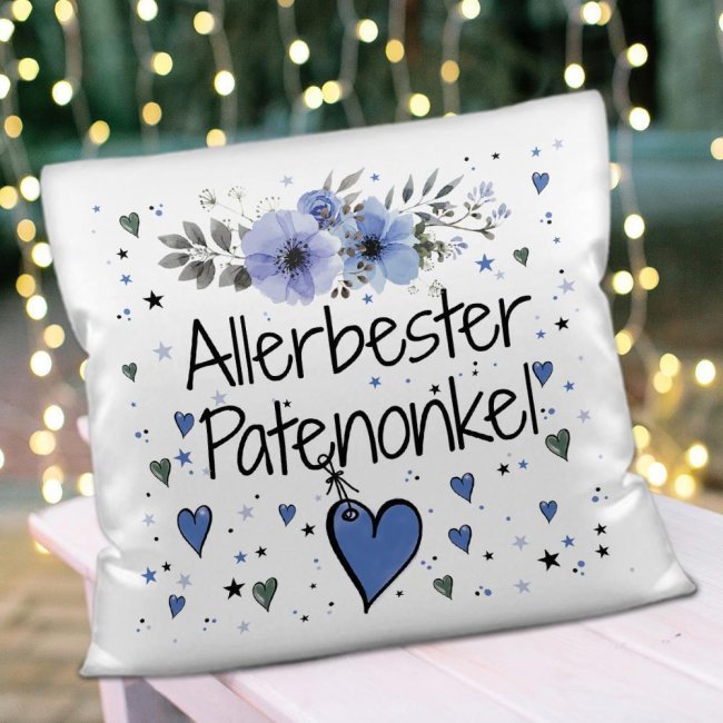 Kissen inkl. Kissenf&uuml;llung mit Spruch - Allerbester Patenonkel - Kissen Polyester - Wei&szlig;