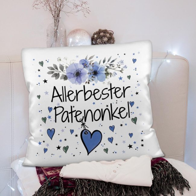 Kissen inkl. Kissenf&uuml;llung mit Spruch - Allerbester Patenonkel - Kissen Polyester - Wei&szlig;