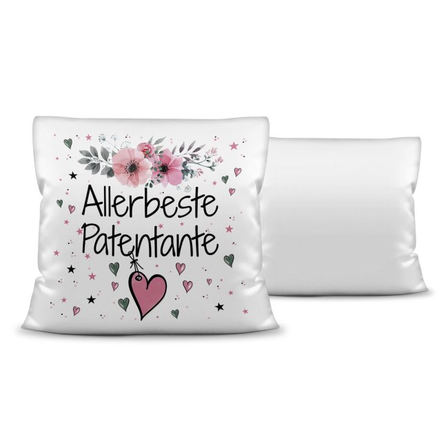 Kissen inkl. Kissenf&uuml;llung mit Spruch - Allerbeste Patentante - Kissen Polyester - Wei&szlig;