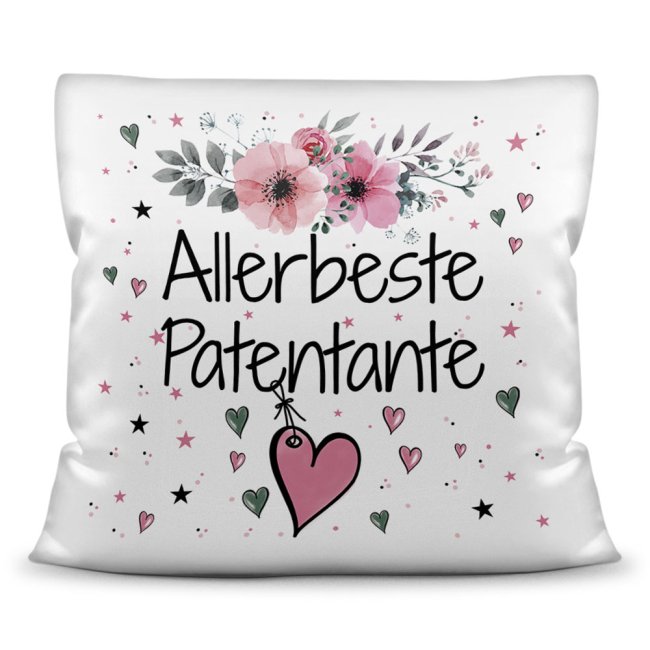 Kissen inkl. Kissenf&uuml;llung mit Spruch - Allerbeste Patentante - Kissen Polyester - Wei&szlig;