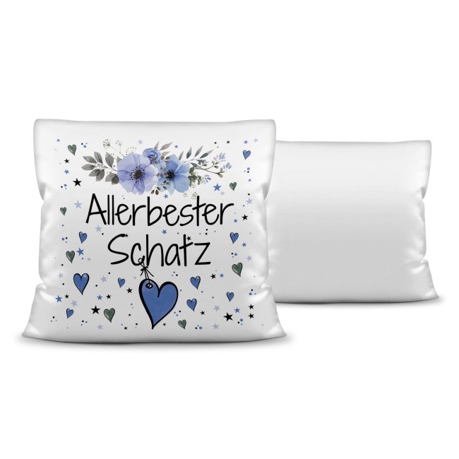 Kissen inkl. Kissenf&uuml;llung mit Spruch - Allerbester Schatz blau - Kissen Polyester - Wei&szlig;