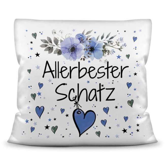 Kissen inkl. Kissenf&uuml;llung mit Spruch - Allerbester Schatz blau - Kissen Polyester - Wei&szlig;