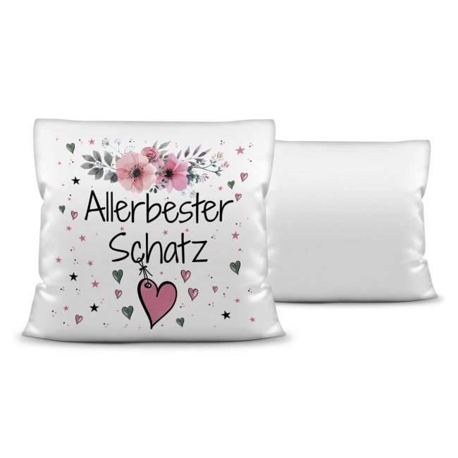 Kissen inkl. Kissenf&uuml;llung mit Spruch - Allerbester Schatz rosa - Kissen Polyester - Wei&szlig;