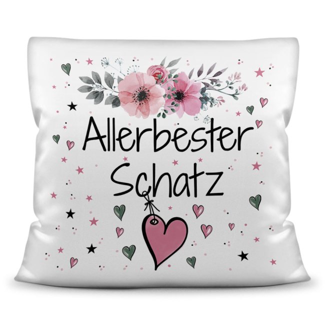 Kissen inkl. Kissenf&uuml;llung mit Spruch - Allerbester Schatz rosa - Kissen Polyester - Wei&szlig;