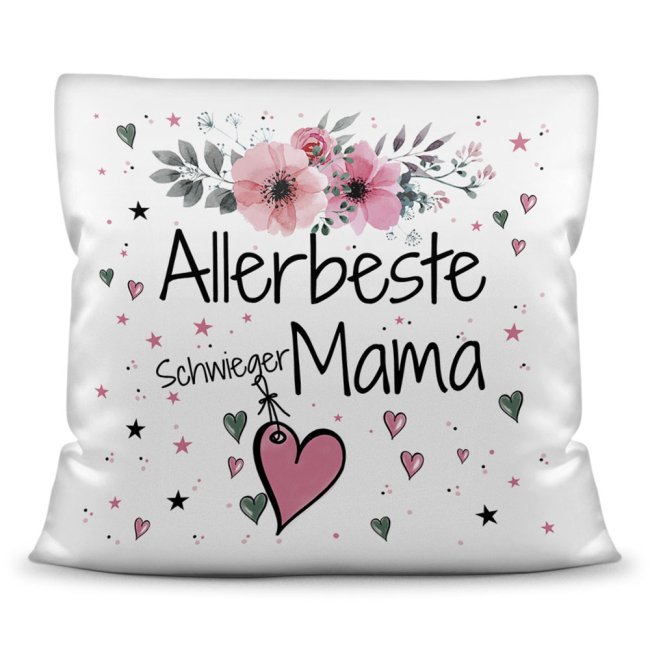 Kissen inkl. Kissenf&uuml;llung mit Spruch - Allerbeste Schwiegermama - Kissen Polyester - Wei&szlig;