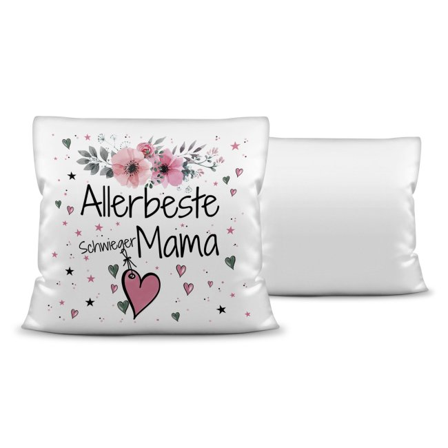 Kissen inkl. Kissenf&uuml;llung mit Spruch - Allerbeste Schwiegermama - Kissen Polyester - Wei&szlig;