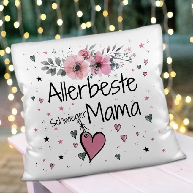 Kissen inkl. Kissenf&uuml;llung mit Spruch - Allerbeste Schwiegermama - Kissen Polyester - Wei&szlig;