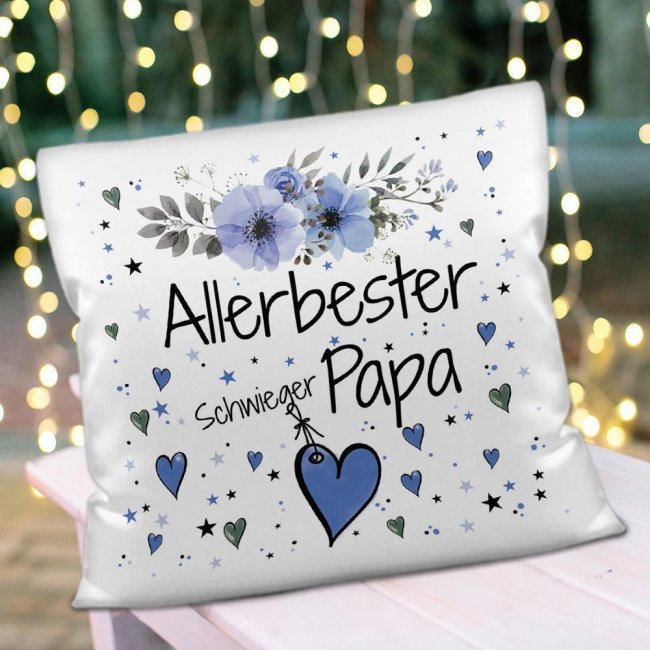 Kissen inkl. Kissenf&uuml;llung mit Spruch - Allerbester Schwiegerpapa - Kissen Polyester - Wei&szlig;