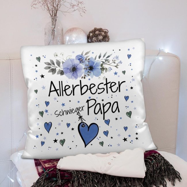 Kissen inkl. Kissenf&uuml;llung mit Spruch - Allerbester Schwiegerpapa - Kissen Polyester - Wei&szlig;