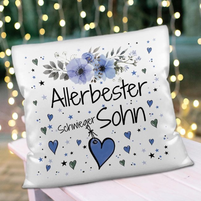 Kissen inkl. Kissenf&uuml;llung mit Spruch - Allerbester Schwiegersohn - Kissen Polyester - Wei&szlig;