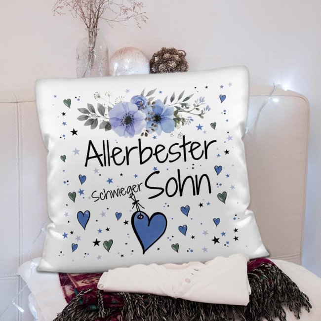 Kissen inkl. Kissenf&uuml;llung mit Spruch - Allerbester Schwiegersohn - Kissen Polyester - Wei&szlig;