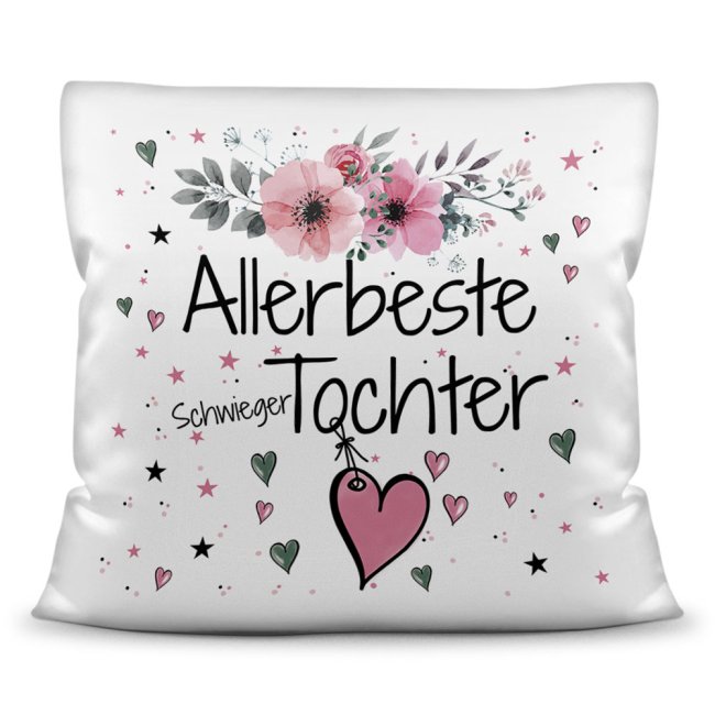 Kissen inkl. Kissenf&uuml;llung mit Spruch - Allerbeste Schwiegertochter - Kissen Polyester - Wei&szlig;