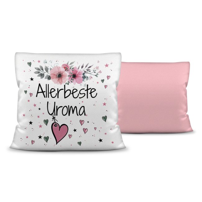 Kissen inkl. Kissenf&uuml;llung mit Spruch - Allerbeste Uroma - Farbkissen R&uuml;ckseite Rosa