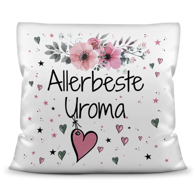 Kissen inkl. Kissenf&uuml;llung mit Spruch - Allerbeste Uroma - Kissen Polyester - Wei&szlig;