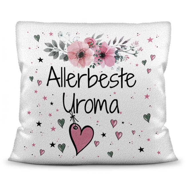 Kissen inkl. Kissenf&uuml;llung mit Spruch - Allerbeste Uroma - Kissen Polyester - Wei&szlig; flauschig