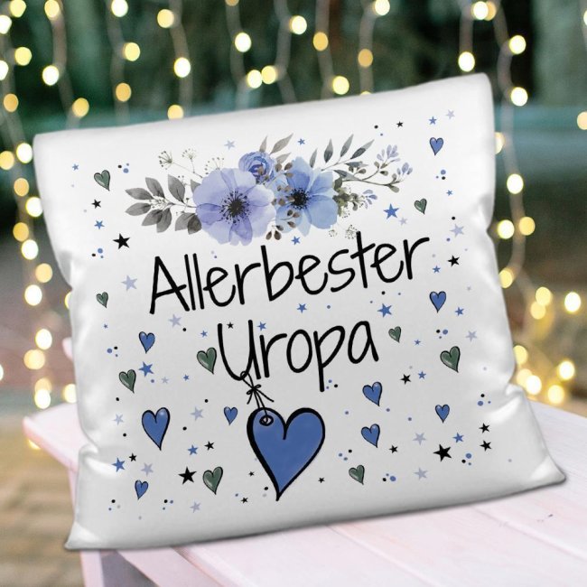 Kissen inkl. Kissenf&uuml;llung mit Spruch - Allerbester Uropa - Kissen Polyester - Wei&szlig;