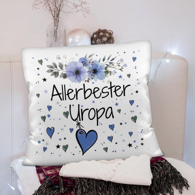 Kissen inkl. Kissenf&uuml;llung mit Spruch - Allerbester Uropa - Kissen Polyester - Wei&szlig;