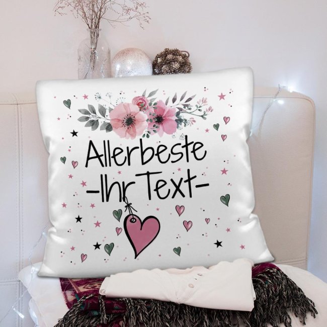 Kissen inkl. Kissenf&uuml;llung mit Spruch - Allerbeste Ihr WUNSCHNAME rosa - Kissen Polyester - Wei&szlig; flauschig