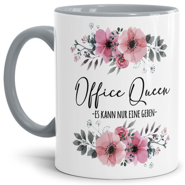 B&uuml;rotasse mit Spruch - Officequeen - Innen &amp; Henkel Grau