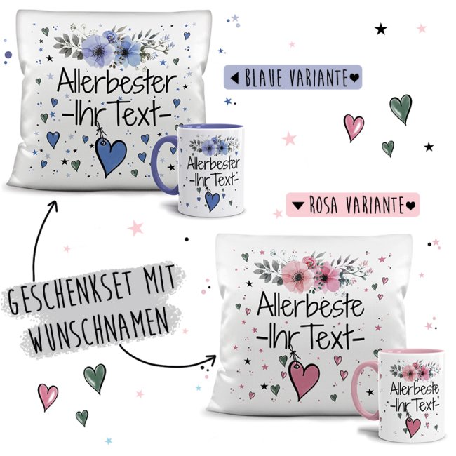 Geschenk-Set - Namenstasse und Kissen - Allerbeste/r Wunschname